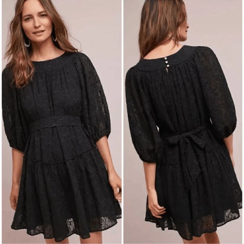 Eri + Ali Astrid Embroidered Babydoll Black Dress. Size XXSPetite.